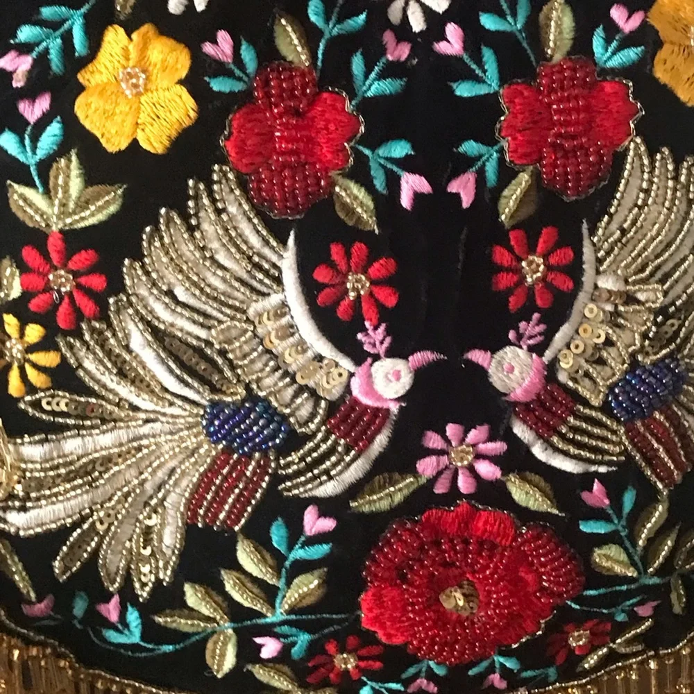 Ramla Embroidery Pouch Bag Womens Black Mumbai Handmade - Picture 11 of 15